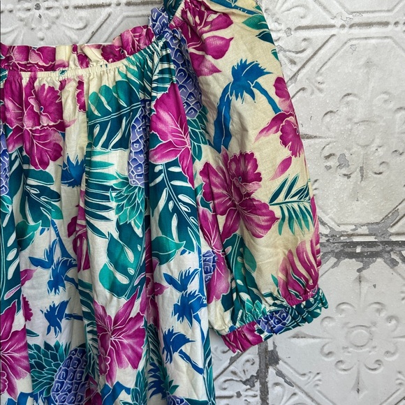 Vintage Hilo Hattie off shoulder  Hawaii Pink and Teal Floral Dress - Picture 7 of 9